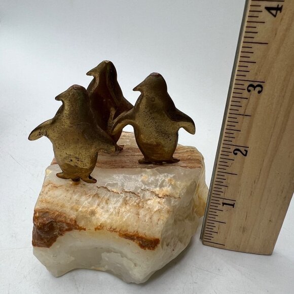 Quartz with Brass Penguins on Top Paper Weight - Picture 10 of 11